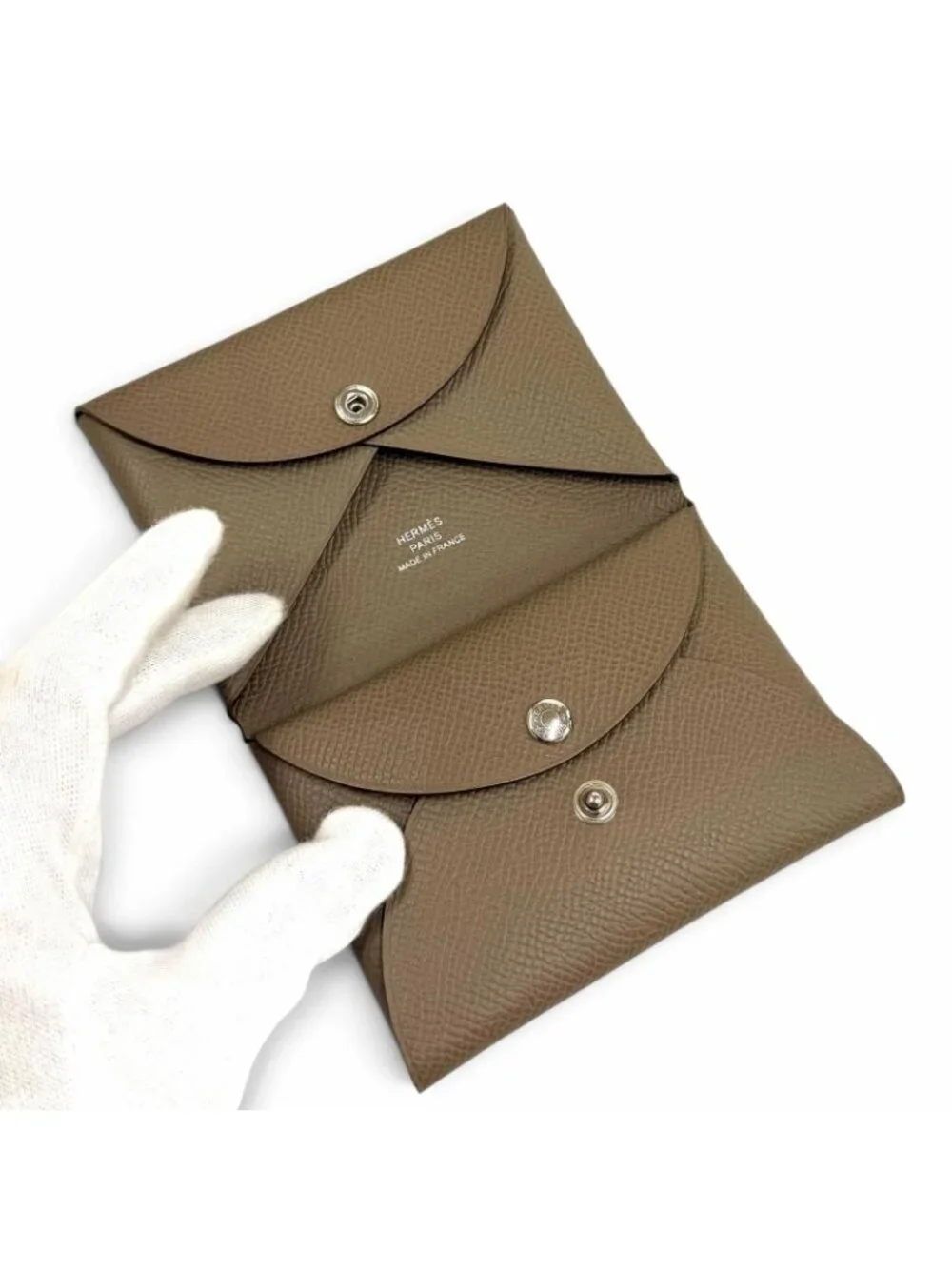 Hermes Calvi Duo Etoupe Veau Epsom Sellier Compact Wallet Bifold
